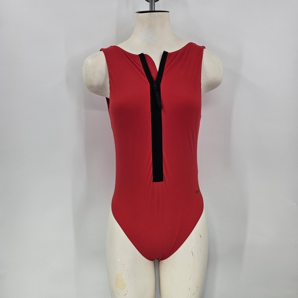 Calvin Klein Swimsuit‎ Womens Small Red One Piece Zip Front Swimwear Logo New - Picture 13 of 13